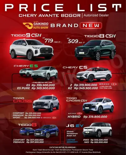 Pricelist Harga Chery cibarusah 2025